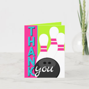 Neon Hot Pink, Green, Blue Bowling Thank You Cards