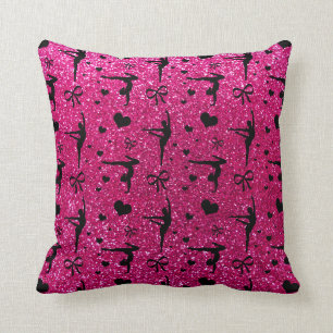 Neon hot pink gymnastics glitter pattern throw pillow