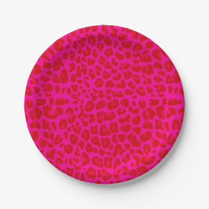 Neon hot pink leopard print pattern paper plate