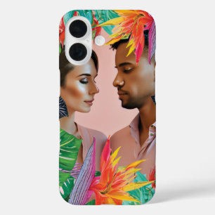 Neon Hot Pink Tropical Flowers Jungle Feathers iPhone 16 Case