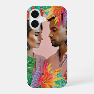 Neon Hot Pink Tropical Flowers Jungle Feathers iPhone 16 Case