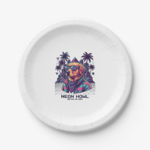Neon Howl Retro K9 Unit Dog Sunglasses Palm Tree_1 Paper Plate
