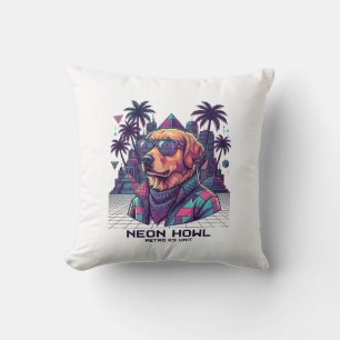 Neon Howl Retro K9 Unit Dog Sunglasses Palm Tree_1 Throw Pillow