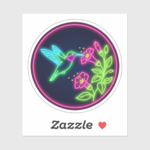 Neon Hummingbird and Flowers Sticker