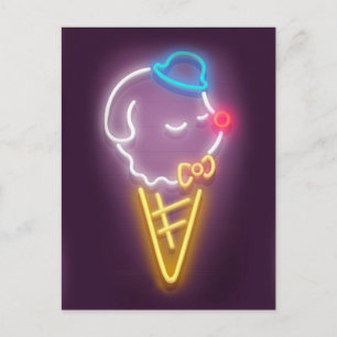 Neon Ice Cream Dog Announcement Postcard