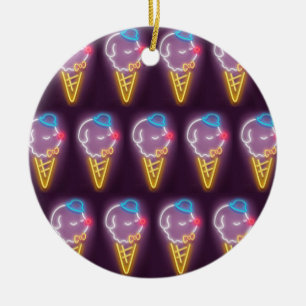 Neon Ice Cream Dog Ceramic Ornament