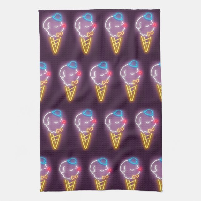 Neon Ice Cream Dog Kitchen Towel (Vertical)