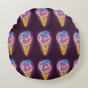 Neon Ice Cream Dog Round Pillow