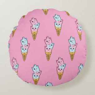 Neon Ice Cream: Kids' Urban Fun. Round Pillow