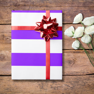 Neon Indigo and White Wide Horizontal Striped Wrapping Paper