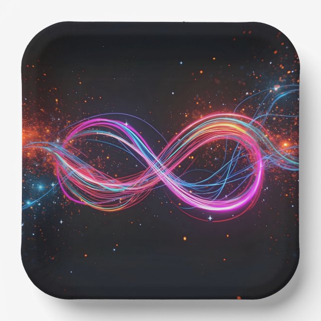 Neon Infinity Symbol In Motion Paper Plate (Front)