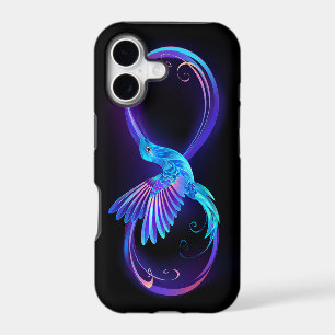 Neon Infinity Symbol with Glowing Hummingbird