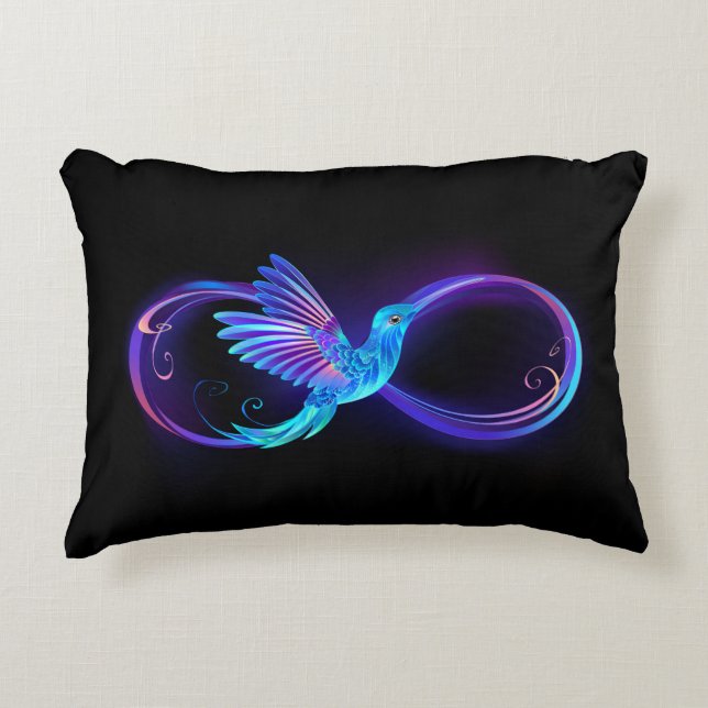 Neon Infinity Symbol with Glowing Hummingbird Accent Pillow (Front)