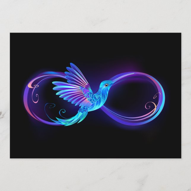 Neon Infinity Symbol with Glowing Hummingbird Advice Card (Front)