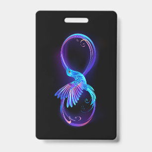 Neon Infinity Symbol with Glowing Hummingbird Badge