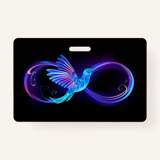 Neon Infinity Symbol with Glowing Hummingbird Badge (Front)