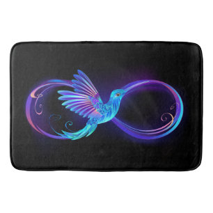 Neon Infinity Symbol with Glowing Hummingbird Bath Mat