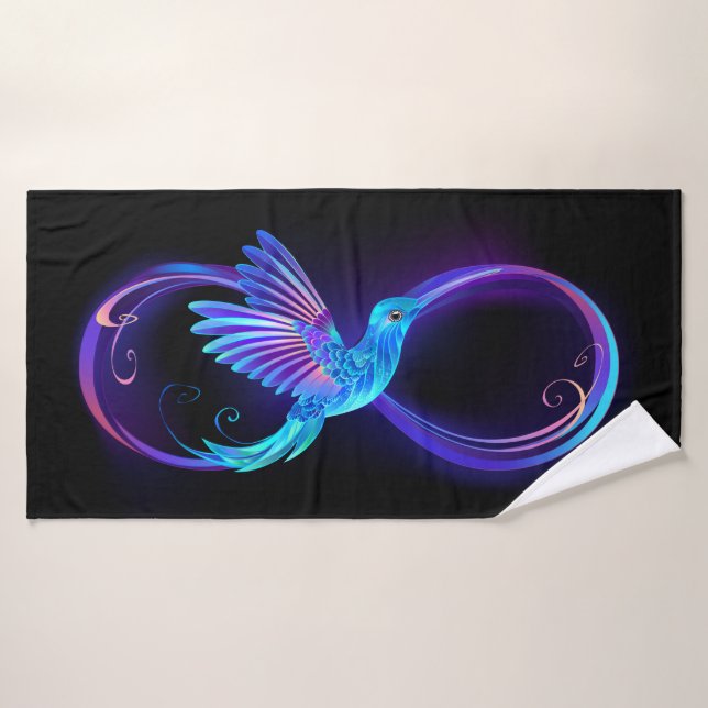 Neon Infinity Symbol with Glowing Hummingbird Bath Towel (Bath Towel)