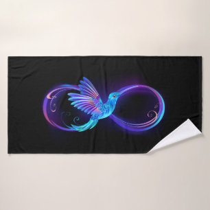 Neon Infinity Symbol with Glowing Hummingbird Bath Towel Set