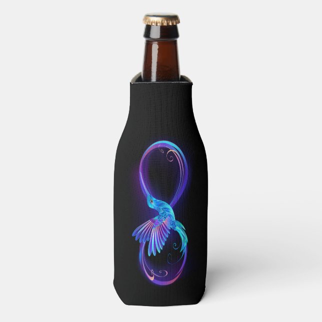 Neon Infinity Symbol with Glowing Hummingbird Bottle Cooler (Bottle Front)