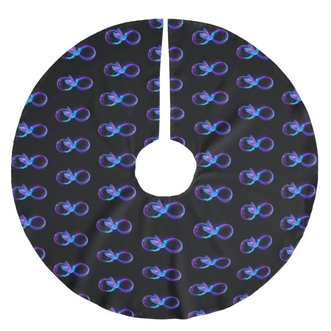 Neon Infinity Symbol with Glowing Hummingbird Brushed Polyester Tree Skirt (Front)