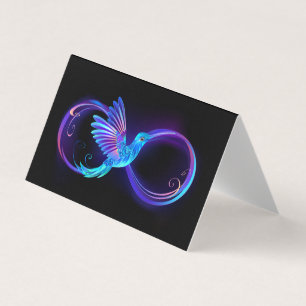 Neon Infinity Symbol with Glowing Hummingbird Business Card
