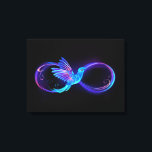 Neon Infinity Symbol with Glowing Hummingbird Canvas Print<br><div class="desc">Glowing,  purple infinity symbol with flying,  luminous,  blue hummingbird on black background. Neon.</div>