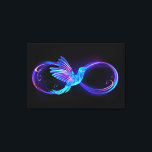 Neon Infinity Symbol with Glowing Hummingbird Canvas Print<br><div class="desc">Glowing,  purple infinity symbol with flying,  luminous,  blue hummingbird on black background. Neon.</div>