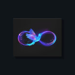 Neon Infinity Symbol with Glowing Hummingbird Canvas Print<br><div class="desc">Glowing,  purple infinity symbol with flying,  luminous,  blue hummingbird on black background. Neon.</div>