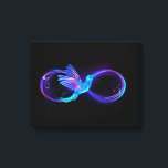 Neon Infinity Symbol with Glowing Hummingbird Canvas Print<br><div class="desc">Glowing,  purple infinity symbol with flying,  luminous,  blue hummingbird on black background. Neon.</div>