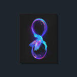 Neon Infinity Symbol with Glowing Hummingbird Canvas Print<br><div class="desc">Glowing,  purple infinity symbol with flying,  luminous,  blue hummingbird on black background. Neon.</div>