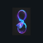 Neon Infinity Symbol with Glowing Hummingbird Canvas Print<br><div class="desc">Glowing,  purple infinity symbol with flying,  luminous,  blue hummingbird on black background. Neon.</div>