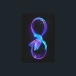 Neon Infinity Symbol with Glowing Hummingbird Canvas Print<br><div class="desc">Glowing,  purple infinity symbol with flying,  luminous,  blue hummingbird on black background. Neon.</div>