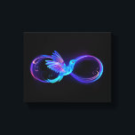 Neon Infinity Symbol with Glowing Hummingbird Canvas Print<br><div class="desc">Glowing,  purple infinity symbol with flying,  luminous,  blue hummingbird on black background. Neon.</div>