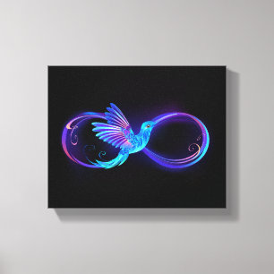 Neon Infinity Symbol with Glowing Hummingbird Canvas Print