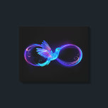 Neon Infinity Symbol with Glowing Hummingbird Canvas Print<br><div class="desc">Glowing,  purple infinity symbol with flying,  luminous,  blue hummingbird on black background. Neon.</div>