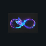 Neon Infinity Symbol with Glowing Hummingbird Canvas Print<br><div class="desc">Glowing,  purple infinity symbol with flying,  luminous,  blue hummingbird on black background. Neon.</div>