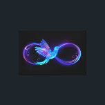 Neon Infinity Symbol with Glowing Hummingbird Canvas Print<br><div class="desc">Glowing,  purple infinity symbol with flying,  luminous,  blue hummingbird on black background. Neon.</div>