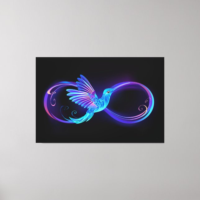 Neon Infinity Symbol with Glowing Hummingbird Canvas Print (Front)