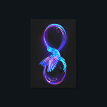 Neon Infinity Symbol with Glowing Hummingbird Canvas Print<br><div class="desc">Glowing,  purple infinity symbol with flying,  luminous,  blue hummingbird on black background. Neon.</div>