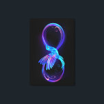 Neon Infinity Symbol with Glowing Hummingbird Canvas Print<br><div class="desc">Glowing,  purple infinity symbol with flying,  luminous,  blue hummingbird on black background. Neon.</div>