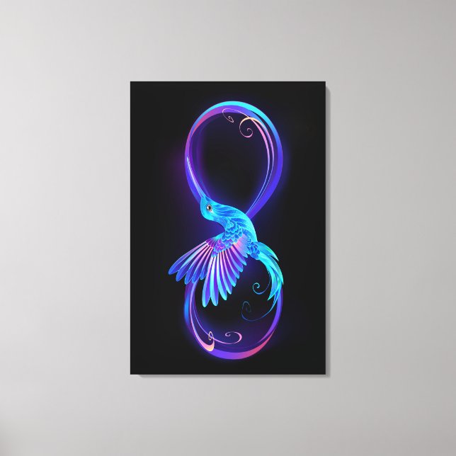 Neon Infinity Symbol with Glowing Hummingbird Canvas Print (Front)