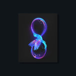 Neon Infinity Symbol with Glowing Hummingbird Canvas Print<br><div class="desc">Glowing,  purple infinity symbol with flying,  luminous,  blue hummingbird on black background. Neon.</div>