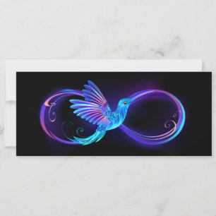 Neon Infinity Symbol with Glowing Hummingbird Card