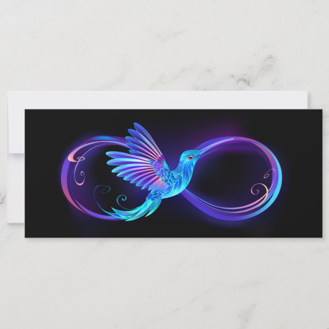 Neon Infinity Symbol with Glowing Hummingbird Card (Front)
