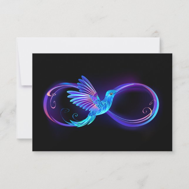 Neon Infinity Symbol with Glowing Hummingbird Card (Front)