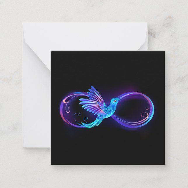 Neon Infinity Symbol with Glowing Hummingbird Card (Front)