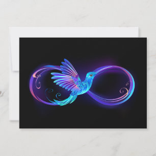 Neon Infinity Symbol with Glowing Hummingbird Card