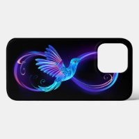 Neon Infinity Symbol with Glowing Hummingbird