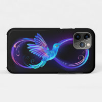 Neon Infinity Symbol with Glowing Hummingbird